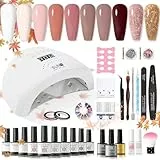 RSTYLE Kit Semipermanente Unghie, con Lampada 72w UV/LED Set Smalto Semipermanente Professionale Completo in 15 Pcs Gel Smalti Gel per Unghie San Valentino Bianco Rosso Base con luce