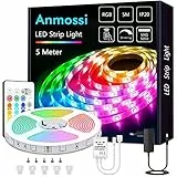 Anmossi Striscia LED 5 Metri,RGB LED Striscia con Telecomando,20 Colori e 4 Modalità,SMD 5050 Perline Lampada LED ad Alta Luminosità,per Camera, Soggiorno, Cucina, Decorazioni per Feste