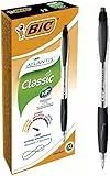 BIC Cristal Atlantis, Penne Nere a Sfera, a Scatto, Punta Media (1.00 mm), Confezione 12 Penne, Fornitura per Cancelleria Scuola e Ufficio