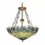 TQQ Lampade A Sospensione Tiffany Style invertito soffitto luce del pendente del pavone di verde Handmade Stained Glass lampada for l'isola da letto Soggiorno