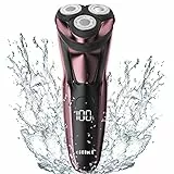 Rasoio Elettrico Barba per rasoio da uomo Rotativo Rasoio Barba 3D Trimmer elettrico con display LCD wireless e teste girevoli sostituibili (7.8 * 14.5 * 19, rosa)