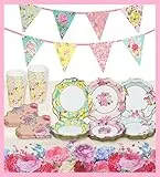 Talking Tables Stoviglie per Feste di Compleanno Floreali Rosa e Decorazioni Compleanno e Feste | Per 12 Ospiti | Piatti e Tovaglioli di Carta, Bicchieri di Carta, Addobbi e Tovaglia Compleanno
