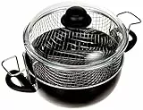 BALLARINI Friggitrice con rivestimento antiaderente, Con 2 maniglie, Con coperchio in vetro e cestello in acciaio, Diametro 24 cm, Nero, Firenze
