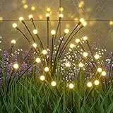 ZWOOS Luci Solari da Esterno Giardino, 4 Pezzi 10 Led Firefly Light Solari, Ip65 Impermeabile Luci Giardino Energia Solare per Esterni, Giardini, Sentieri, Cortili, Prato Decoratio, Bianco Caldo