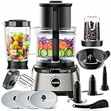 Tiastar 1300W Robot da Cucina Multifunzione, con 2,5L Ciotola & 1,5L Frullatore, Accessori per Tagliare, Macinare, Impastare, Grattugiare e Emulsionare, Spremiagrumi e Sbattitore a Doppia Frusta, Nero