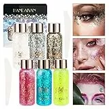 Royouzi Glitter per il corpo, 6 Bottiglie Glitter Body Gel, Make-up Glitter con 2 Cucchiai per Viso, Capelli, Trucco Di Lunga Durata, Sfavillante, Natale, Festival Masquerade, Compleanno