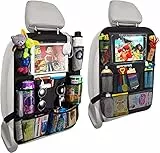LOVPIS Organizer per sedile posteriore per auto, confezione da 2, organizer per auto con 9 tasche portaoggetti, borsa per auto impermeabile 600D con protezione per sedile posteriore per bambini.