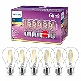 Philips Lampadina LED Goccia Filamento, 6 Pezzi, Equivalente a 60W, Attacco E27, Luce Bianca Calda, non Dimmerabile