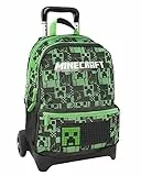 MINECRAFT - Zaino Scuola Con Trolley Staccabile e Regolabile in Altezza, con Manico e Spallacci a Scomparsa, Ampio Vano e Tasca Frontale a Zip - Zainetto Bambino Verde, 32x52hx23