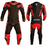 BI ESSE Tuta da MOTO per adulto in pelle e tessuto, divisibile in 2 pezzi giacca e pantalone, regolabile, completa di protezioni CE (Nero/Rosso, XS)