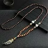 DALIU Collana Unisex Fatta a Mano Nepal Buddista Perline di Legno Collana con Ciondolo Corno di Pesce Etnico Dichiarazione Lunga Gioielli da Uomo da Donna