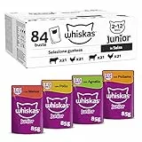 Whiskas Selezione Gustosa in Salsa Junior 2-12 mesi, Cibo Umido per Gatti, Pacco Formato Scorta, 84 Bustine ognuna da 85g (84 x 85g)