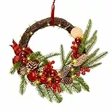 Globalink LED Decorazioni Ghirlande Natale Luminosa Per Porta Esterno Interno, Ghirlande Natalizie di Vite Naturale Artificial con Luci, Ghirlanda Corone Natalizie per Finestre Camino Scale Vetrine