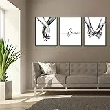 ConBlom Set di Stampe da Parete, Set di Stampe da Parete Premium Poster Quadri Moderni Soggiorno Tenersi per Mano in Bianco E Nero Poster Abbinati per Casa E Ufficio Senza Cornice(40 * 50cm)