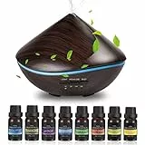 500ML Diffusore di Oli Essenziali, Diffusore di Aromi con 8 * 10ml Oli Essenziali, Aromaterapia Diffusore Ambiente Umidificatore Ultrasuoni con 7 Colori LED per Yoga Casa Ufficio Spa