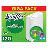 Swiffer 120 Panni Catturapolvere, in Microfibra Dry, Panni Cattura Sporco, Ottimo per Tutti i Tipi di Pavimenti e per i Peli di Animali, Maxi Formato con 79% di Fibre Riciclate