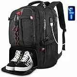 YOREPEK Zaino per Laptop Grande da 50 Litr da Uomo, Zaino da Viaggio d'Affari TSA Impermeabile Borsa per Laptop da 17' con Scomparto per Scarpe Porta di Ricarica USB, Zaino per Ragazzi e Ragazze, Nero