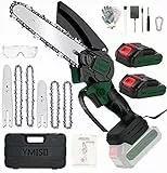 Mini motosega a batteria, kit motosega senza spazzole 2 in 1 da 6 e 4 pollici con super potenza, motosega elettrica (2 batterie 2 catene)