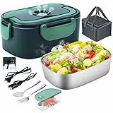 GENTRE Lunch Box elettrico 12V/24V/220V/110V per auto, camion, ufficio e casa, Scaldavivande in acciaio inossidabile da 1,5L Contenitore termico per alimenti con forchetta e cucchiaio Borsa isolata