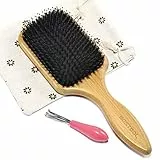BESTOOL Spazzola per capelli in setole di cinghiale Spazzola per capelli in legno naturale Massaggio in legno anti statico Spazzola per pagaia grande per donna uomo e bambino (Quadrato)