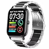 Blueshaweu Cinturino per Ddidbi 1.85' Smartwatch P66D, Cinturino in Acciaio Inossidabile Compatibile con Nerunsa/Ddidbi/Dotn/Aptkdoe P66D Smartwatch (argentato-nero)