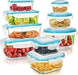 KICHLY Set di contenitori in vetro per la conservazione degli alimenti - 18 pezzi (9 contenitori e 9 coperchi) - A tenuta d'aria, a prova di perdite - Senza BPA, approvato dalla FDA e dal FSC