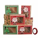 Hemoton - Scatole per biscotti natalizi, 12 pezzi, con motivi natalizi verdi e rossi, ideali come regalo di Natale