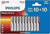 PHILIPS Batterie AAA - LR03/1.5V - Batterie Alcaline - 20 Pezzi - Pacco Batterie