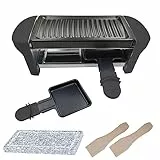 2 Piastra per Raclette 29.5x10.5x10CM Griglia per raclette elettrica Include Servire con 1 pirofila pietra Con 1 piastra in ferro 2 padelle 2 spatole in legno Piastra per raclette e grill per 2 perso