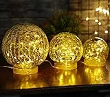 Lampada Sfera – Confezione da 3 luci LED a sfera in vetro crepitato – Luci a batteria con LED bianco caldo – Luci a LED per camera da letto, decorazioni per la casa, feste, Natale, giardino