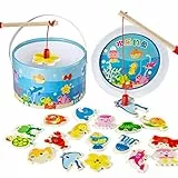 Comius Sharp Legno Magnetico Gioco di Pesca 20 Pezzi Gioco di Pesca Magnetico Gioco di Pesca di Giocattoli in Legno per Bambini di età Compresa tra 2 e 5 Anni Educazione Giocattoli
