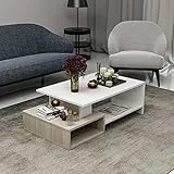 HOMIDEA DUX Tavolino basso da salotto - materiale in legno - Tavolino da divano - Tavolino da Caffè moderno in un design alla moda con mensola (Bianco/Avola)