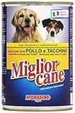 Migliorcane - Alimento Completo per Cani, Bocconi con Pollo e Tacchino - 12 latte da 405 g [4860 g]