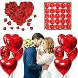 ASANMU Kit Romantico Amore, 1000 Pezzi Petali di Rosa Rossa+50pcs Amore Rotonda Candele Romantiche+10pcs Cuore Rosso Palloncino Palloncino Decorazioni Ideale per San Valentine/Matrimoni/Anniversari