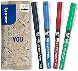 Pilot HI-TECPOINT V5 - Penna a inchiostro liquido, confezione da 4 pz, colore: 1 nero - 1 blu - 1 rosso - 1 verde