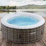 Arebos Vasca idromassaggio gonfiabile | ⌀180 cm | per interni ed esterni | 4 persone | Rattan | 100 getti massaggianti | con riscaldamento | 800 L | incl. copertura | Bubble Spa & Wellness Massaggio