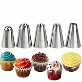 Joyeee 5 Pezzi Beccucci Grandi da Pasticceria in Acciaio per la Glassatura ai Fiori di Rosa, Kit da Tubature Ugelli Punte per Decorazione Torte, Cupcakes, Biscotti, Pasticcini