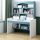FAANAS Scrivania con Ripiani e 2 cassetti, Scrivania per Ufficio Scrivania per Computer Postazione di Lavoro per Studio e Scrittura, Altezza Regolabile(39 inch, Blue)