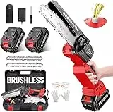 Seesii Mini Motosega a Batteria Brushless per Potatura con 8000mAh Batterie, 6 Pollici Sega a Batteria Regolazione della Catena Senza Attrezzi, con Serbatoio Olio per il Taglio del Legno Giardini