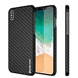 iPhonexcustodia, Punkcase Carbonshield, resistente e ultra sottile 2 pezzi Dual Layer PU leather cover [antiurto] [antiscivolo] con Punkshield pellicola proteggi schermo per Apple iPhone 10 Jet Black