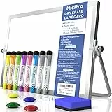 Nicpro A3 Magnetica Lavagna Cancellabile con supporto 40 x 30 cm Piccola Lavagna Bianche Con 8 Pennarello, 1 Gomma a Secco Per Bambini Disegno, Scuola, Casa, Ufficio - Doppia Faccia Mini Lavagna