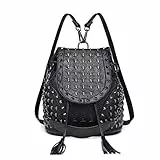 Miss Lulu Zaino Borse Zainetto per Donna Borsa a Tracolla con Catena in Ecopelle Borchiata Borsa Borchie in Rilievo Moda Teschi(Nero)