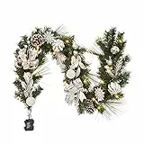Aeeing Ghirlanda Natalizia da 6 Piedi, Decorazione Natalizia in Rattan con Pianta Artificiale con 20 LED Bianchi Caldi Ornamenti Appesi Decorazione Albero di Natale-Argento