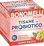 Bonomelli Tisana Probiotica Dopo Pasto, Confezione da 10 Filtri, con Menta, Verbena ed Estratto di Zenzero, Integratore Alimentare, Favorisce i Processi Digestivi