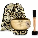 Set Campane Tibetane per Yoga, Meditazione e Relax - Campana Tibetana Martellata Ø 13,5 cm, Doppio Battitore con Feltro e Pelle, Cuscino per Anelli, Borsa e Istruzioni