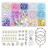 TNSLAND 605 Pezzi Perline per Braccialetti, Set di Perline Fai Da Te per Bambini,Kit per la Creazione di Gioielli Colorati,Elekin Bambini Perline per Kit Braccialetti fai da te Bambina