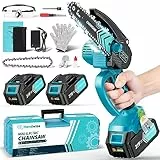 Mini Motosega a Batteria 8000mAh, 6 pollici Minimotosega elettrica con 2 batterie 4000mAh, batteriamotosega a mano per potaturacesoie troncarami tagliodel legno (6 Pollici 8000mAh)