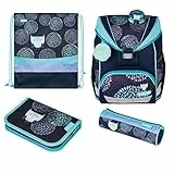 HERLITZ MOCHILA ULTRALIGHT PLUS FLOWER OWL (AZUL/MORADO, INCL. ESTUCHE DE 16 PIEZAS, ESTUCHE DE LÁPICES, BOLSA DE DEPORTE)
