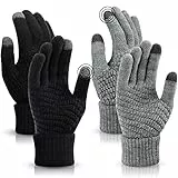 Buluri Guanti Touch Screen Invernali, 2 Paia Antivento Guanti Termici da Uomo e Donna Morbidi Guanti in Maglia con Polsino Elastico per Ciclismo, Sci, Corsa, Guida, Attività All'Aperto