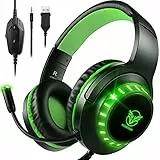 Pacrate Cuffie Gaming per PS4/PS5/Xbox One/Nintendo Switch/PC, Cuffie PS4 con Microfono Cuffie PS5 con Luce LED, Cuffie Xbox Cancellazione del Rumore Cuffie Gamer Stereo Bass Deep, Verde